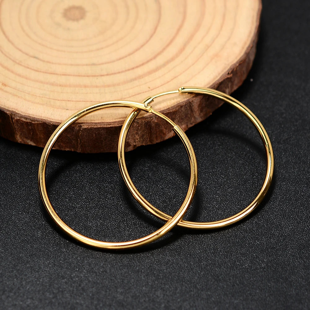1Pair Stainless Steel Simple Classic round Circle Hoop Earrings for Women Men Punk Smooth Big or Small Huggie Earring Pendientes
