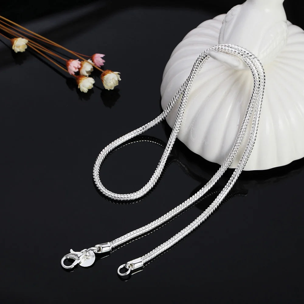 Solid Snake Chain Necklace for Men Women Fashion Jewelry for Pendant 40-75Cm 925 Sterling Silver 1MM/2MM/3MM