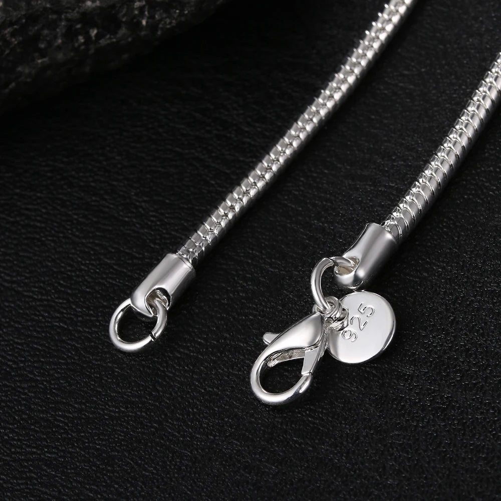 Solid Snake Chain Necklace for Men Women Fashion Jewelry for Pendant 40-75Cm 925 Sterling Silver 1MM/2MM/3MM