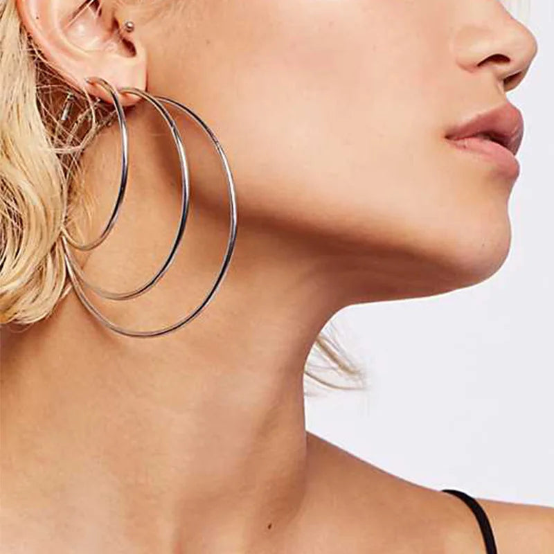 1Pair Stainless Steel Simple Classic round Circle Hoop Earrings for Women Men Punk Smooth Big or Small Huggie Earring Pendientes