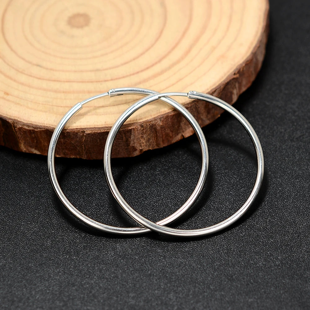 1Pair Stainless Steel Simple Classic round Circle Hoop Earrings for Women Men Punk Smooth Big or Small Huggie Earring Pendientes