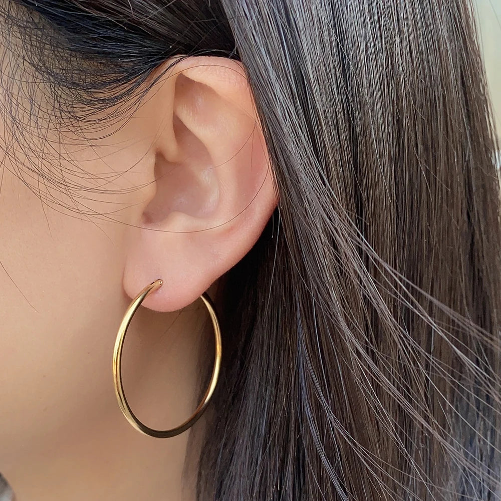 1Pair Stainless Steel Simple Classic round Circle Hoop Earrings for Women Men Punk Smooth Big or Small Huggie Earring Pendientes