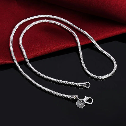 Solid Snake Chain Necklace for Men Women Fashion Jewelry for Pendant 40-75Cm 925 Sterling Silver 1MM/2MM/3MM