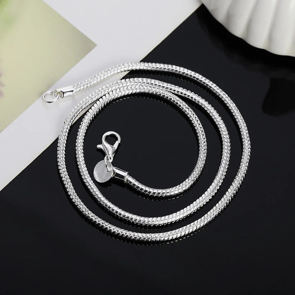 Solid Snake Chain Necklace for Men Women Fashion Jewelry for Pendant 40-75Cm 925 Sterling Silver 1MM/2MM/3MM