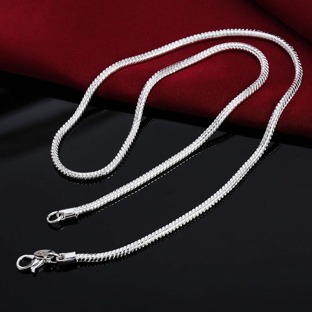 Solid Snake Chain Necklace for Men Women Fashion Jewelry for Pendant 40-75Cm 925 Sterling Silver 1MM/2MM/3MM