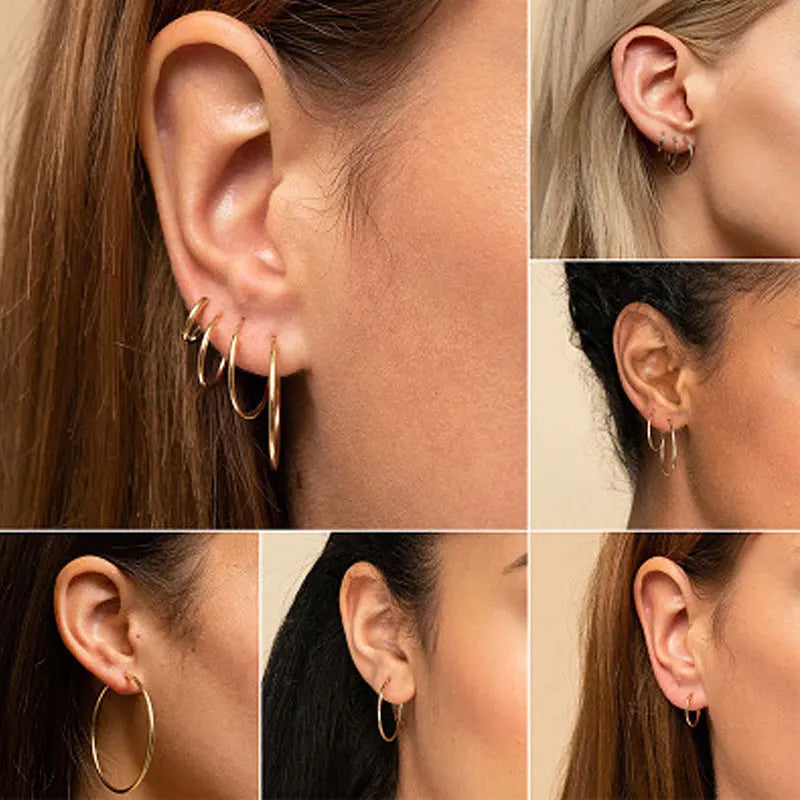 1Pair Stainless Steel Simple Classic round Circle Hoop Earrings for Women Men Punk Smooth Big or Small Huggie Earring Pendientes