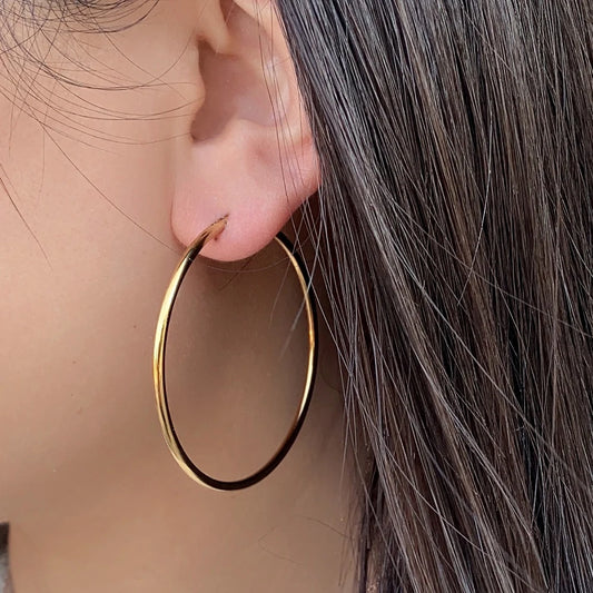 1Pair Stainless Steel Simple Classic round Circle Hoop Earrings for Women Men Punk Smooth Big or Small Huggie Earring Pendientes