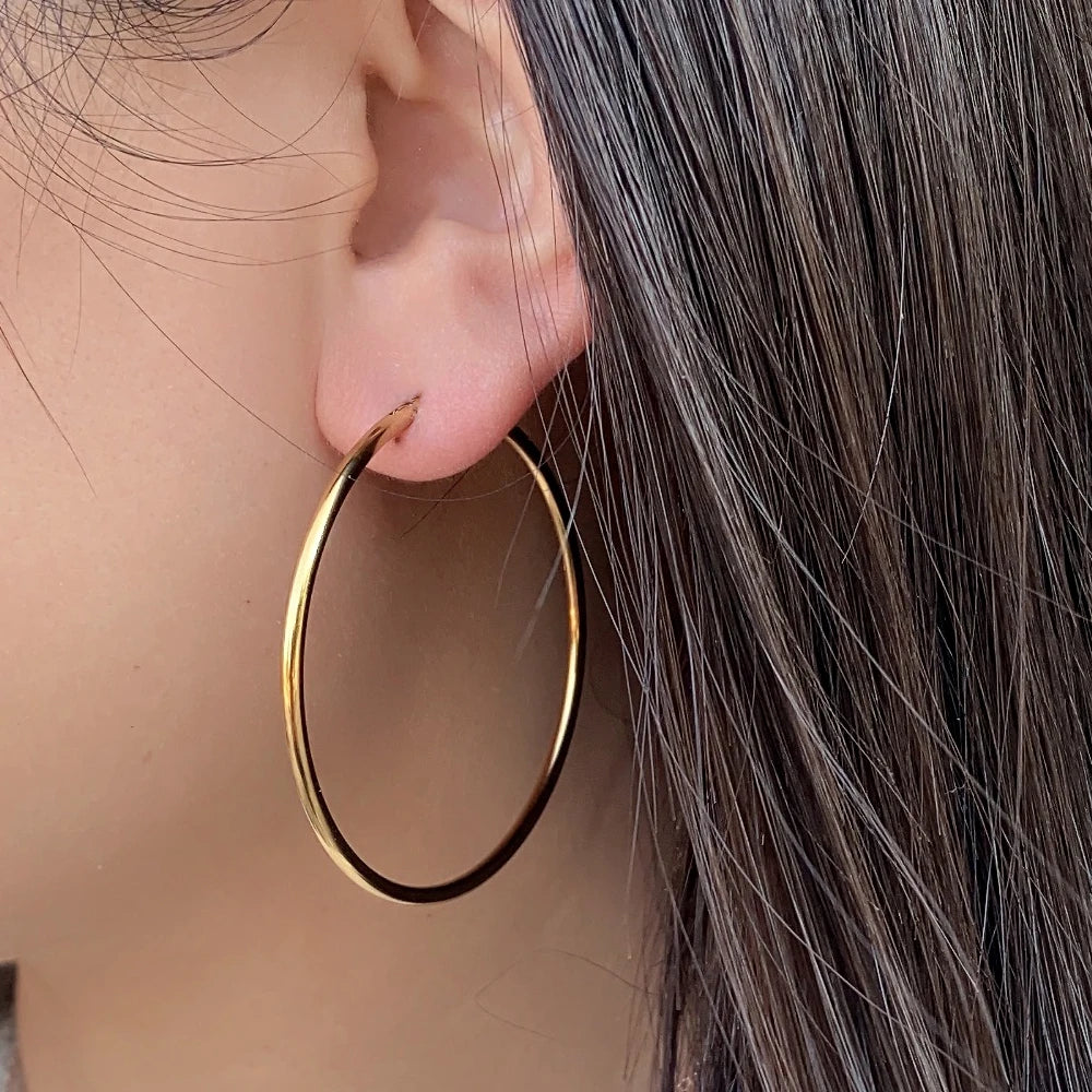 1Pair Stainless Steel Simple Classic round Circle Hoop Earrings for Women Men Punk Smooth Big or Small Huggie Earring Pendientes